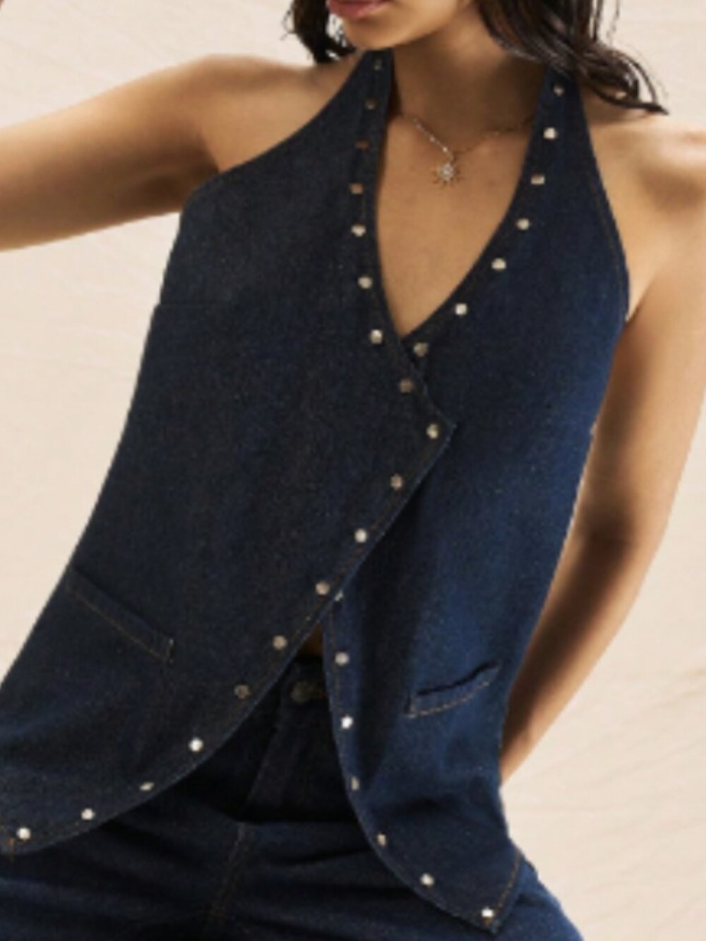 NWOT Dark Blue Denim Halter Neck Sleeveless Vest Small